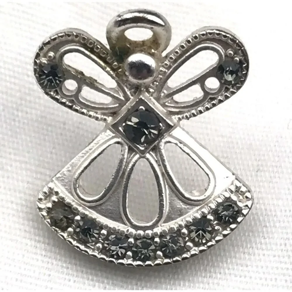DM Angel Pin Brooch Silver Tone Jeweled Faceted Stones Elegant Statement